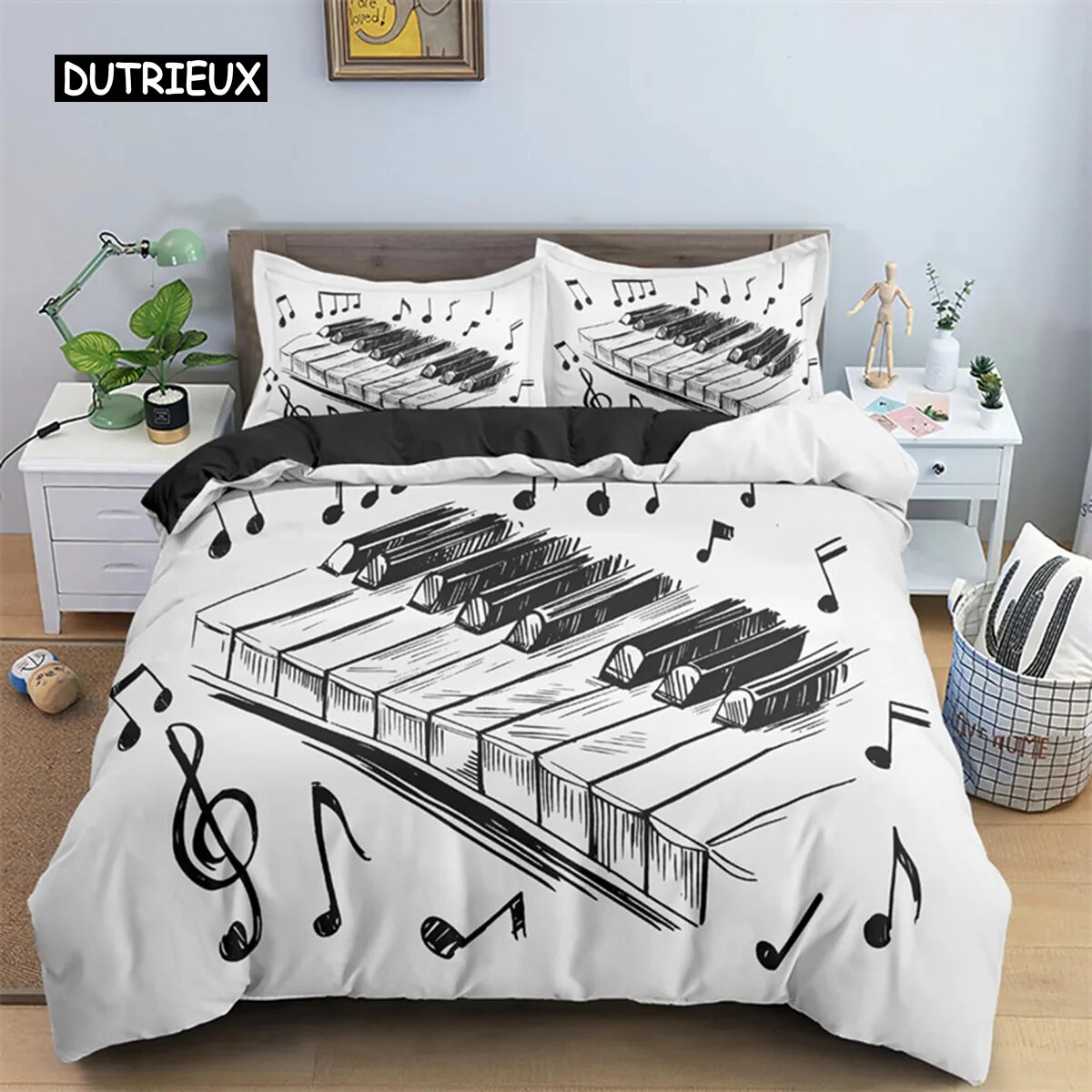 Music Theme Duvet Cover Microfiber Musical Symbols Comforter Cover