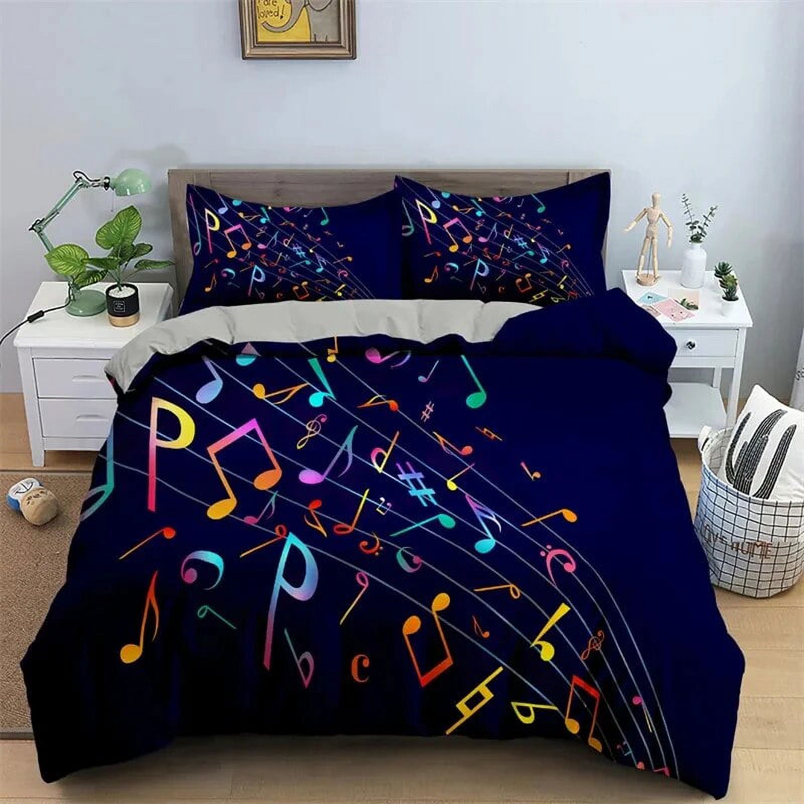 Music Theme Duvet Cover Microfiber Musical Symbols Comforter Cover