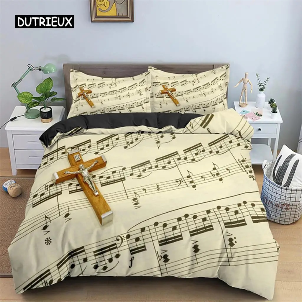 Music Theme Duvet Cover Microfiber Musical Symbols Comforter Cover