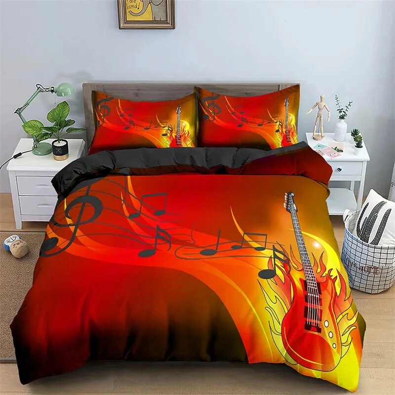 Music Theme Duvet Cover Microfiber Musical Symbols Comforter Cover