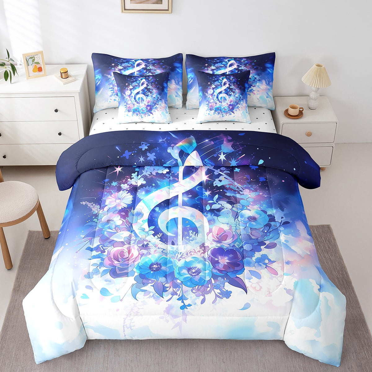 Music Theme King Comforter Set 7 Pieces Musical Notes Bedding Sets