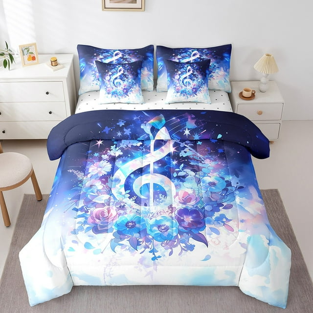 Music Theme King Comforter Set 7 Pieces Musical Notes Bedding Sets