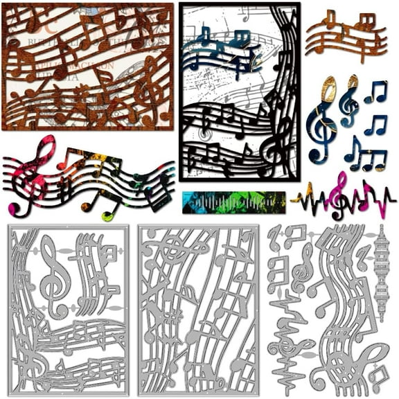 Music Theme Metal Cutting Dies Music Notes Background Carbon Steel Die Cutting Pentatonic Notes Frame Embossing Die Cut Stencils for DIY