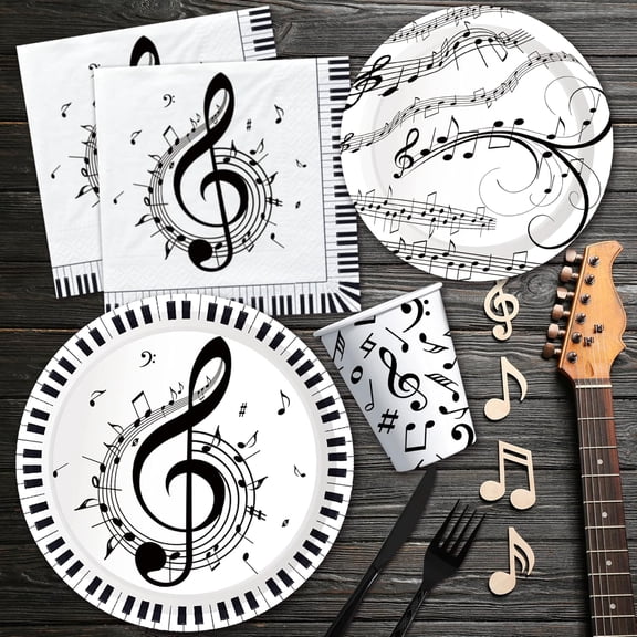 Music Theme Party Decorations Tableware - Notes Party Supplies, Plate, Cup, Napkin, Tablecloth, Cutlery, Social Media Theme Birthday Baby Shower Decorations Dinnerware | Serve 24
