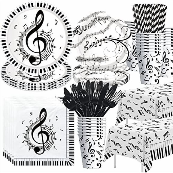 Music Theme Party Decorations Tableware - Notes Party Supplies, Plate, Cup, Napkin, Tablecloth, Cutlery, Social Media Theme Birthday Baby Shower Decorations Dinnerware | Serve 24