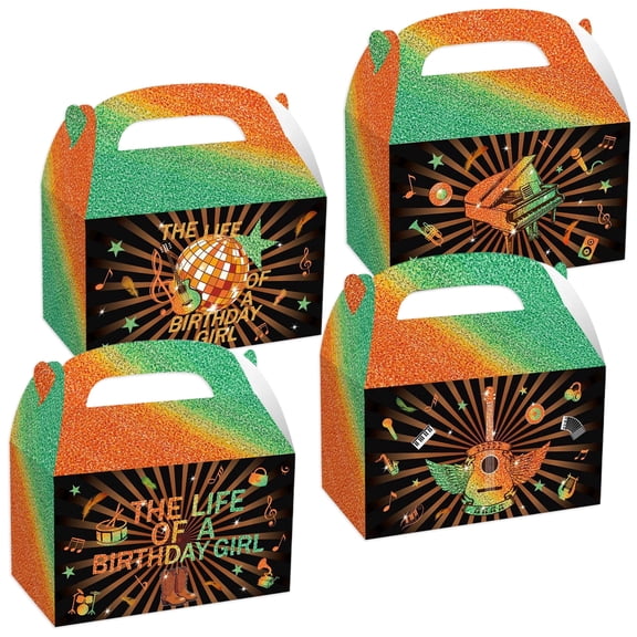 Music Theme Party Favor Boxes - Sparkle Gradient Design with Musical Elements for Birthday & Celebration Events