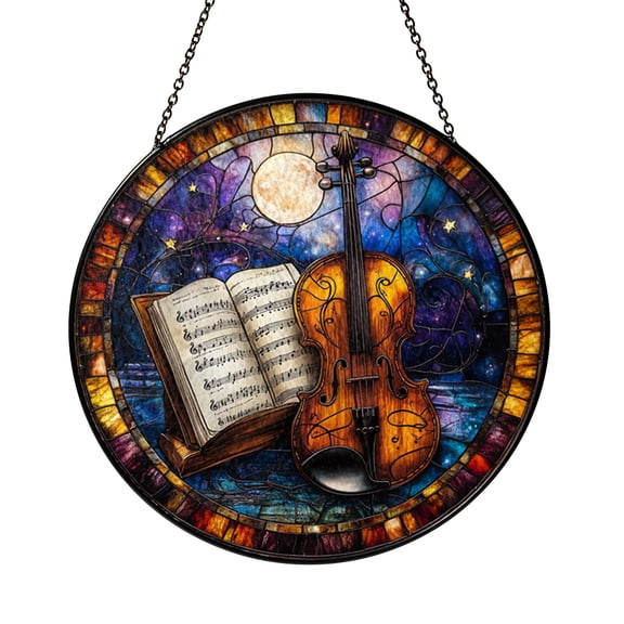 Music Theme Stained Glass Style Suncatcher, Decorative Window Hanging Art with Musical Notes Design, Creative Glass Panel Decor, Artistic Home Accent