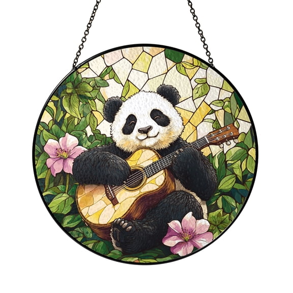Music Themed Panda Stained Glass Suncatcher, Window Art Gift