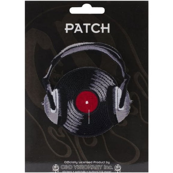 Music Themed Record Headphones, Officially Licensed, Iron-On / Sew-On, Embroidered Patch
