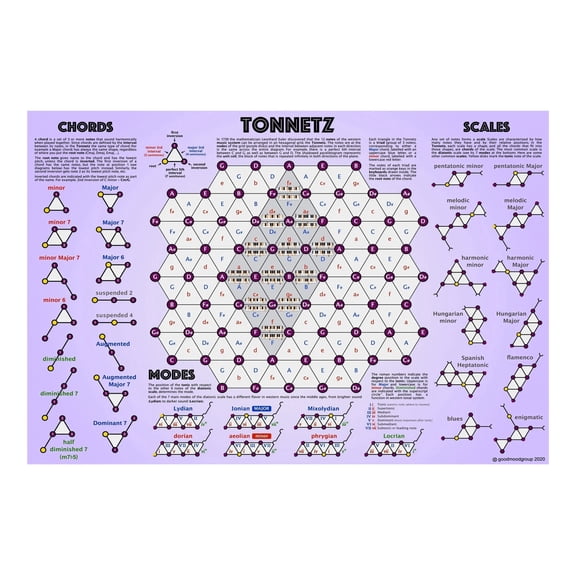 Music Theory Educational Chart Tonnetz Poster Visual Guide to Chord Progressions and Harmonic Space for Classroom Studio and Home Study