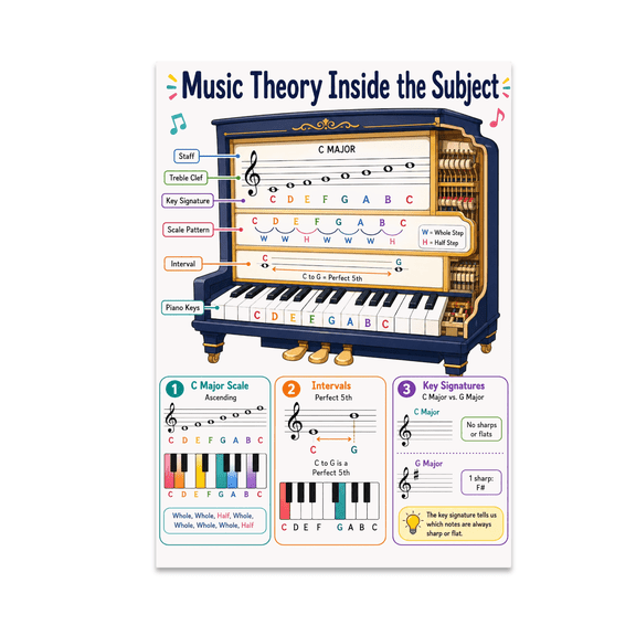 Music Theory Inside the Subject Poster, Music Classrooms, Teaching Aids, and Educational Spaces, 13x19 Glossy Paper