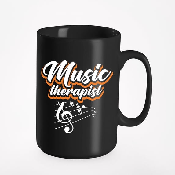 Music Therapist feat. Notes Cup, Musician Therapists, Black 15oz Ceramic Mug
