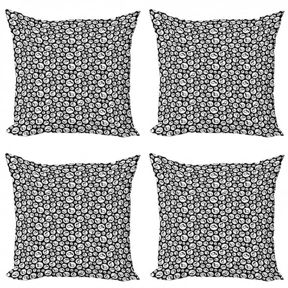 Ambesonne Music Throw Pillow Cover 4 Pack, Fun Notes Circular Hoops, 20", Black White