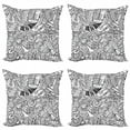 thumbnail image 1 of Ambesonne Music Throw Pillow Cover 4 Pack, Chaotic Doodle Musical, 20", Charcoal Grey White, 1 of 2