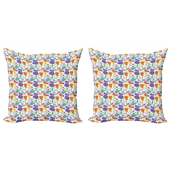 Ambesonne Music Throw Pillow Cover 2 Pack, Colorful Instruments Bass, 20", Multicolor