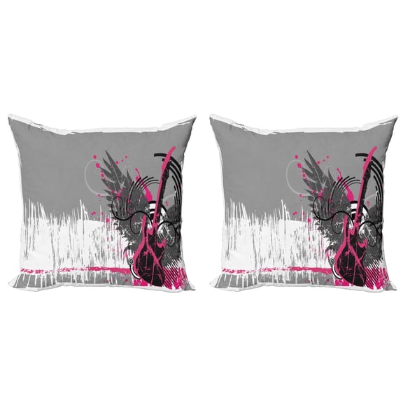 Ambesonne Music Throw Pillow Cover 2 Pack, Emo Rock Trippy Grunge, 16", Dimgrey Hot Pink