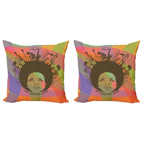 Ambesonne Music Throw Pillow Cover 2 Pack, American Woman, 24", Multicolor
