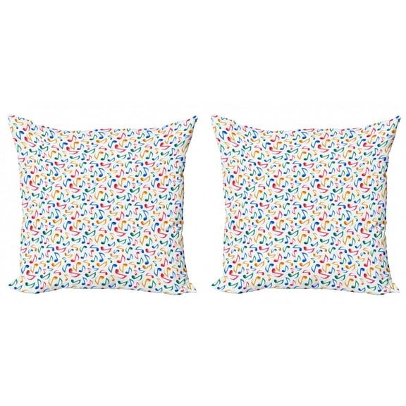 Ambesonne Music Throw Pillow Cover 2 Pack, Notes Watercolor, 20", Multicolor