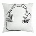 thumbnail image 1 of Music Throw Pillow Cushion Cover, Sketch Style Hand Drawn DJ Headphones Rhythm Radio Modern Hippie Art Illustration, Decorative Square Accent Pillow Case, 20 X 20 Inches, Black White, by Ambesonne, 1 of 2