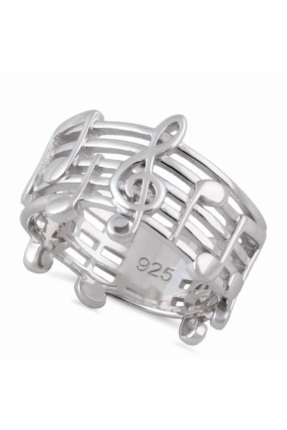 Music Treble Clef Note Ring 925 Sterling Silver Unisex Band Gift for Musician