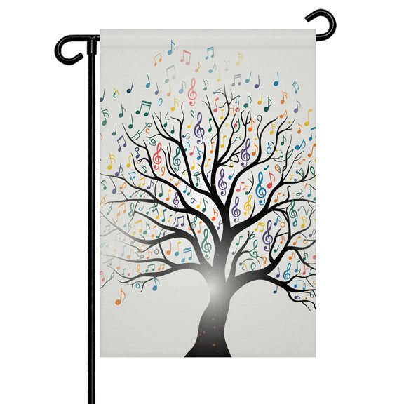 Music Tree Garden Flag 12x18 Inch Modern Colorful Notes Tree Double Sided Small Decorative Garden Flags for Outside, Outdoor Yard Porch Lawn Decoration