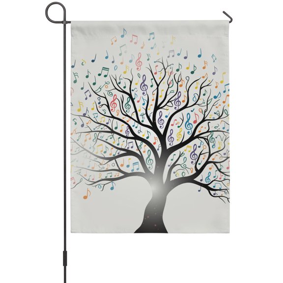 Music Tree Garden Flags For Outdoor, Modern Colorful Notes Tree Small Double Side Yard Flags Weather Proof Garden Decor for Lawn Outside Holiday 12 x 18 Inches