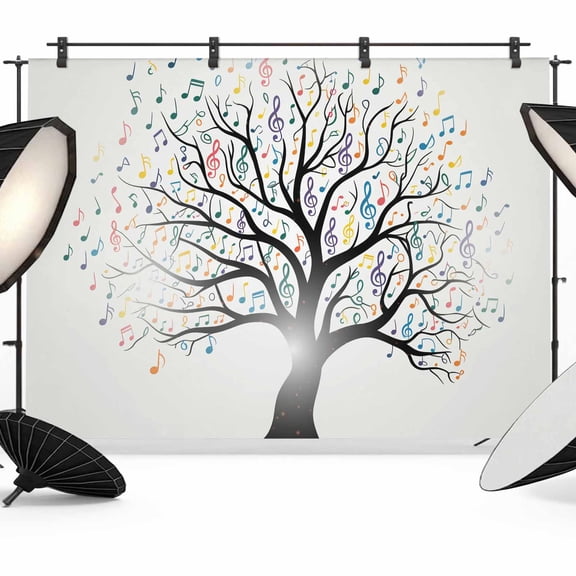 Music Tree Photography Backdrop 7x5FT, Modern Colorful Notes Tree Photo Backdrops, Background for Photography Studio Photo Studio Background, Back Drop for Photoshoot
