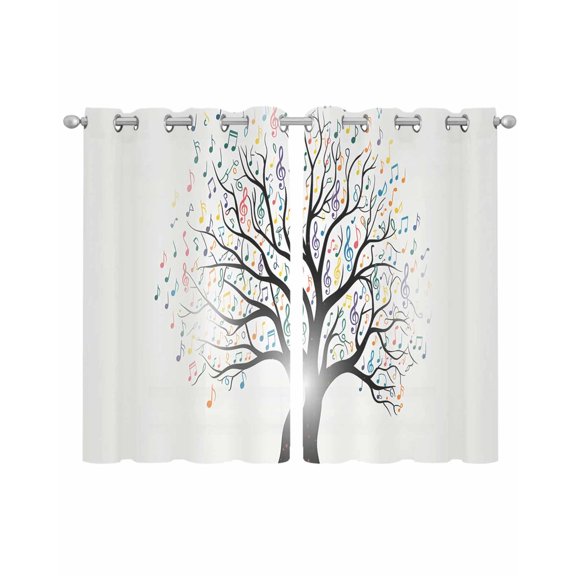 Music Tree Sheer Curtains 39 Inch Length 2 Panels Set for Living Room/Bedroom, Modern Abstract Art Note Branches Kitchen Curtains Grommet Semi-Sheer Curtains Drapes Window Treatments 27.5"x39"x2