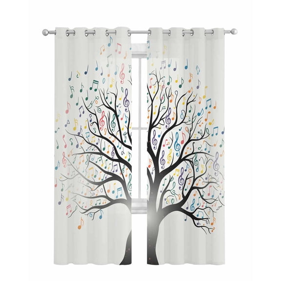Music Tree Sheer Curtains 84 Inch Length 2 Panels Set for Living Room/Bedroom, Modern Abstract Art Note Branches Kitchen Curtains Grommet Semi-Sheer Curtains Drapes Voile Window Treatments 42"x84"x2