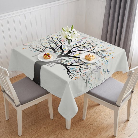 Music Tree Table Cloth Waterproof Tablecloths, Modern Abstract Art Note Branches Tablecloth Dining Table Cover for Kitchen Party Tabletop Outdoor, Square Tablecloth 54x54 Inch