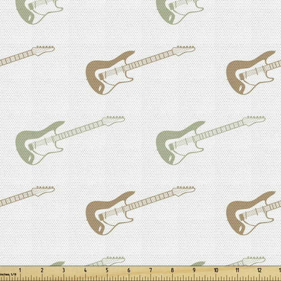 Ambesonne Music Fabric by the Yard Upholstery, Diagonally Designed Guitars, 3 Yards, Camel White and Green
