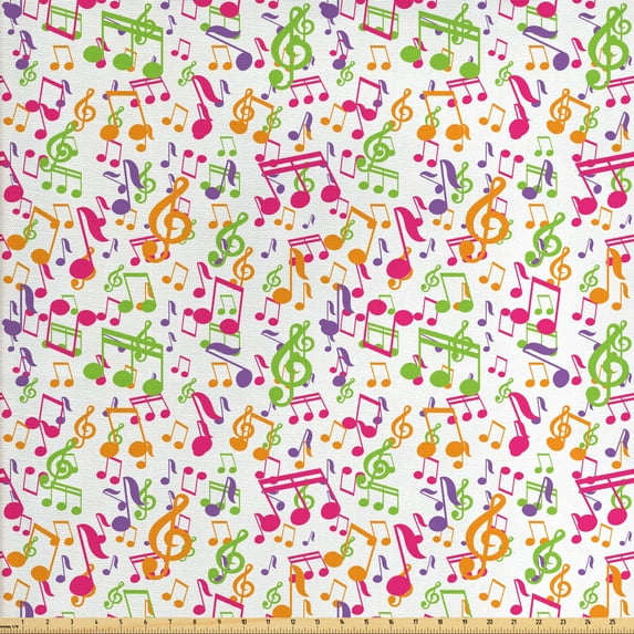 Ambesonne Music Fabric by the Yard Upholstery, Inspirational Sound Vibes, 2 Yards, Multicolor