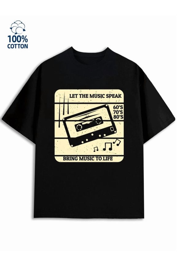 Music Vibes Tee men's rock black Breathable fabric, round neck, short sleeves funny happy Trendy Unisex Shirt Cotton tshirts Trendy Unisex Shirt Graphic Tee tshirts