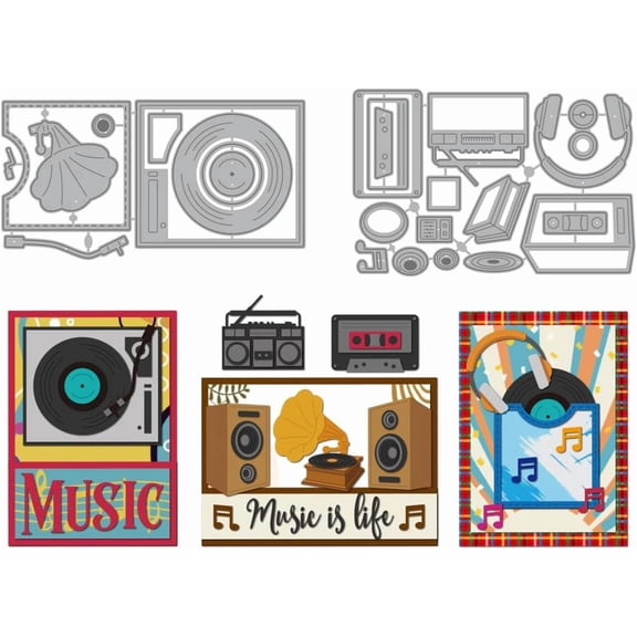 Music Vintage Appliances Die Cuts Recorders Tapes Embossing Metal Cutting Dies Old Record Players Decorative Cutting Template Mould DIY Scrapbooking Photo Album Card Making Gift Decor