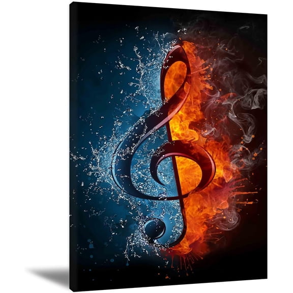 Music Wall Art Note Decor Poster - Treble Clef Water and Fire Instrument Series Picture Prints for Classroom or Music Room - Canvas Art Print 16x24 In Unframed