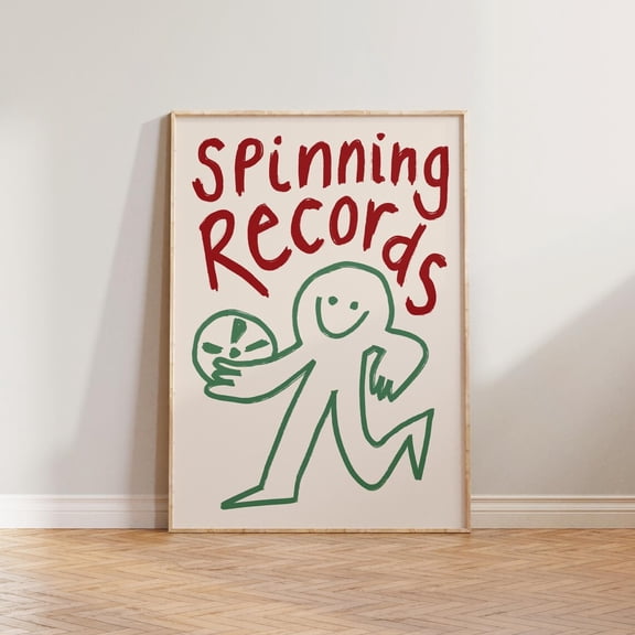 Music Wall Art Print, Music Print, Living Room Print, Spinning Records Print, Record Player Wall Art, Vinyl Prints, Hand Drawn Doodle Art Home Decor #1454, 24x36 UNFRAMED