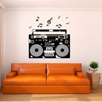 Music Wall Decal Boombox Silhouette with Musical Notes Bedroom Wall Decal for Children Instrument Cute Themed Room Décor - Size: 10 In x 10 In