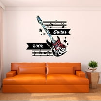 Music Wall Decal Guitar with Geometric Pattern and Musical Notes Playroom Wall Decal for Children Instrument Cute Themed Room Decal - Size: 10 In x 9 In