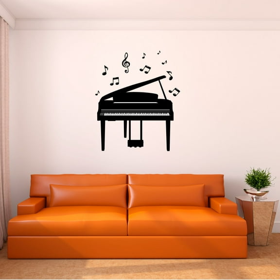 Music Wall Decal Piano Silhouette with Musical Notes Playroom Wall Decal for Children Instrument Cute Themed Room Décor - Size: 16 In x 20 In