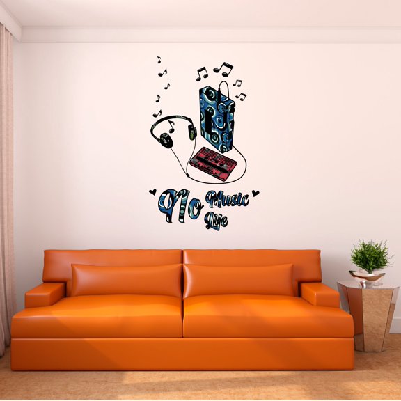 Music Wall Decal Retro 80s 90s Walkman Cassette Tape Player with Headphones Bedroom Wall Decal for Children Instrument Cute Themed Room Décor - Size: 12 In x 20 In