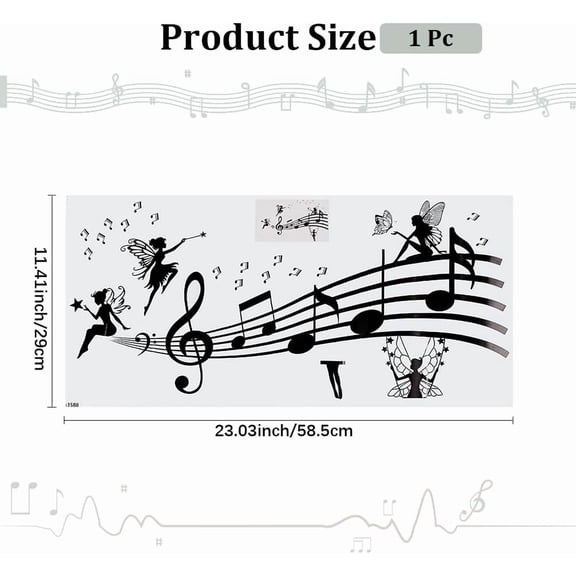 Music Wall Stickers Black Wall Decals Musical Notes Large 23 x 11 inch PVC Self Adhesive Aesthetic Art Studio Mural Living Room Vinyl Peel Decals for Home Classroom School Window Decor
