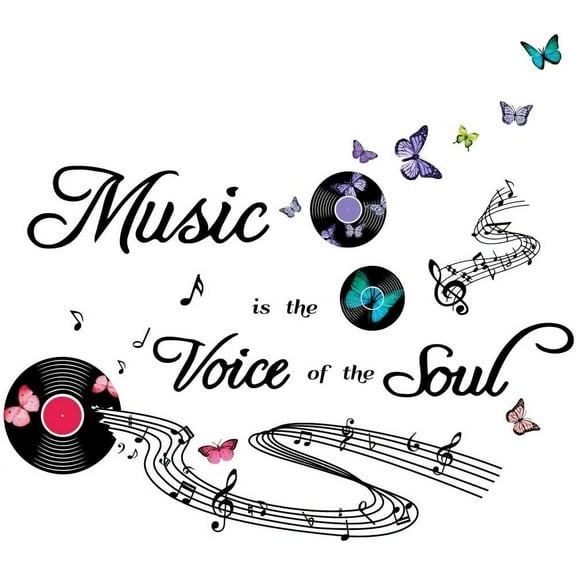 Music Wall Stickers Music is The Voice of The Soul Records Musical Score Wall Decal Sticker Quotes Sayings Musical Symbols Words Butterfly Arts