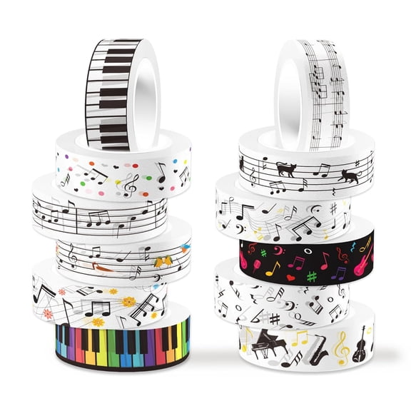 Music Washi Tape Set 12 Rolls,Musical Note Washi Tape Notes Guitar Piano Keys Washi Tape Decorative Paper Stickers Decorative Tape for Craft,Scrapbook,DIY,Gift Wrapping,Party Decor