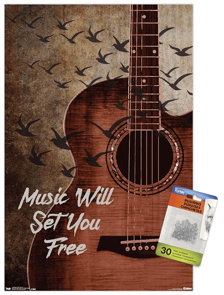 Music Will Set You Free Wall Poster with Push Pins, 14.725" x 22.375"