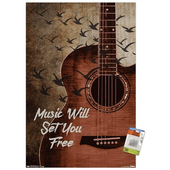 Music Will Set You Free Wall Poster with Push Pins, 22.375" x 34"
