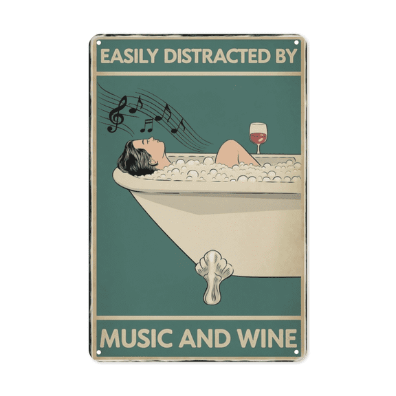 Music Wine Distracted metal sign Vintage Bathroom Decor Psychedelic Art Perfect Hanging Apartment Van Den With Hippie Theme Weatherproof Coating Jam Band Gift Hippie Friend Sister 8x12 inch metal