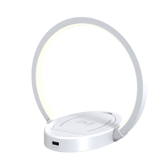 Music bedside light with wireless charger, phone holder, dimmable wireless charging light,white