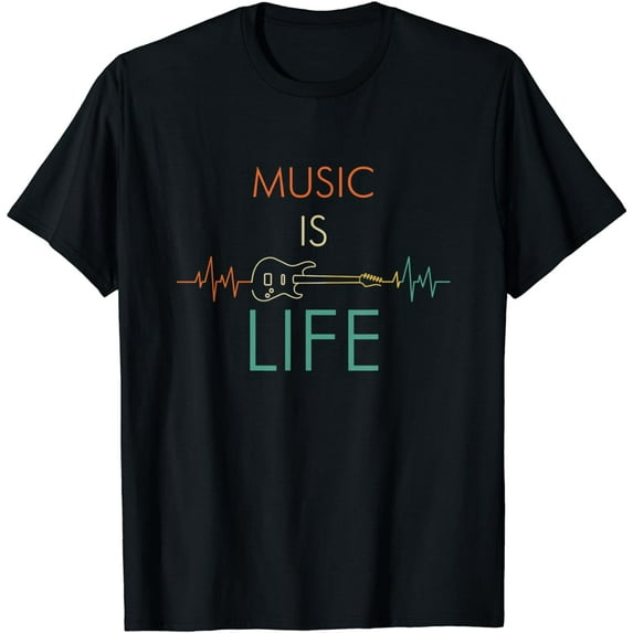 Music is Life Heartbeat Electric Guitar Music Lover Gift T-Shirt
