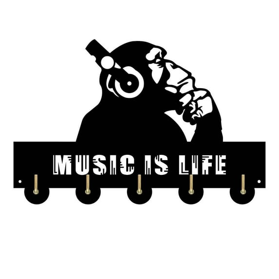 Music is Life Household Decor Wooden Wall Hooks Wall Hanger Coat Rack Keys Bags Clothes Multi-Purpose Keys Handbags Hook Gift for Designer