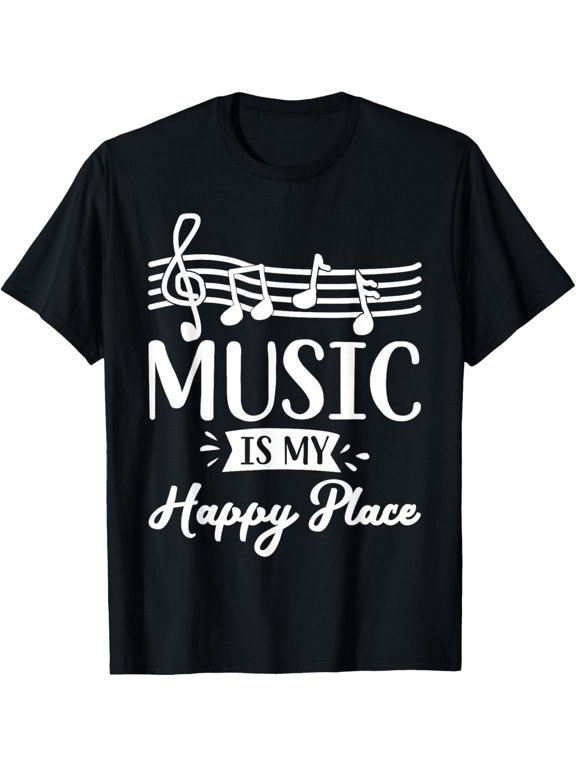 Music is My Happy Place Gift Musician Lover Artist Singer T-Shirt mens t shirt，black，women，funny，misfits，men，journey